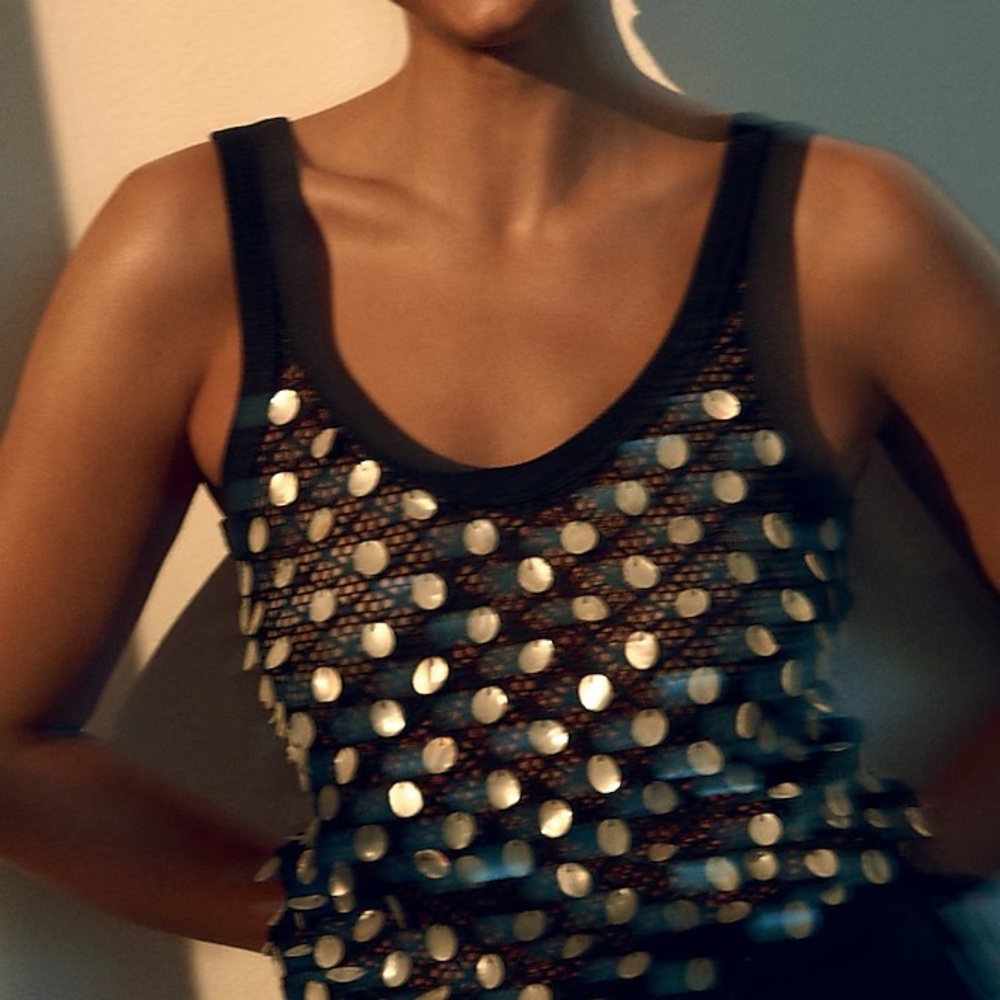 J. Crew Black Tank Top with Silver Sequin Discs